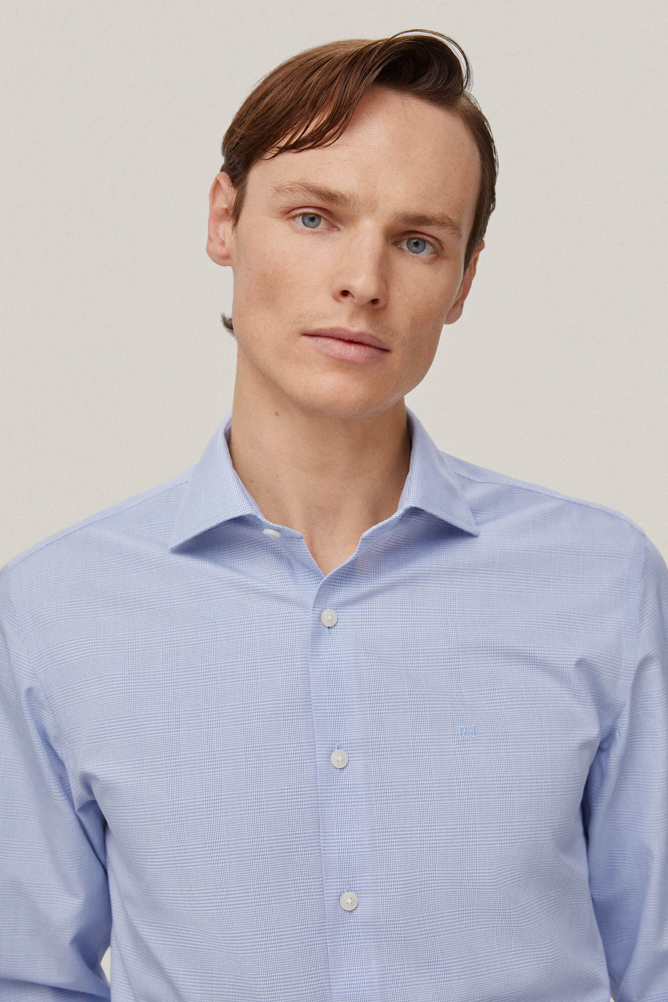 Camisa social, xadrez Príncipe de Gales, não precisa passar e é resistente a manchas - Azul