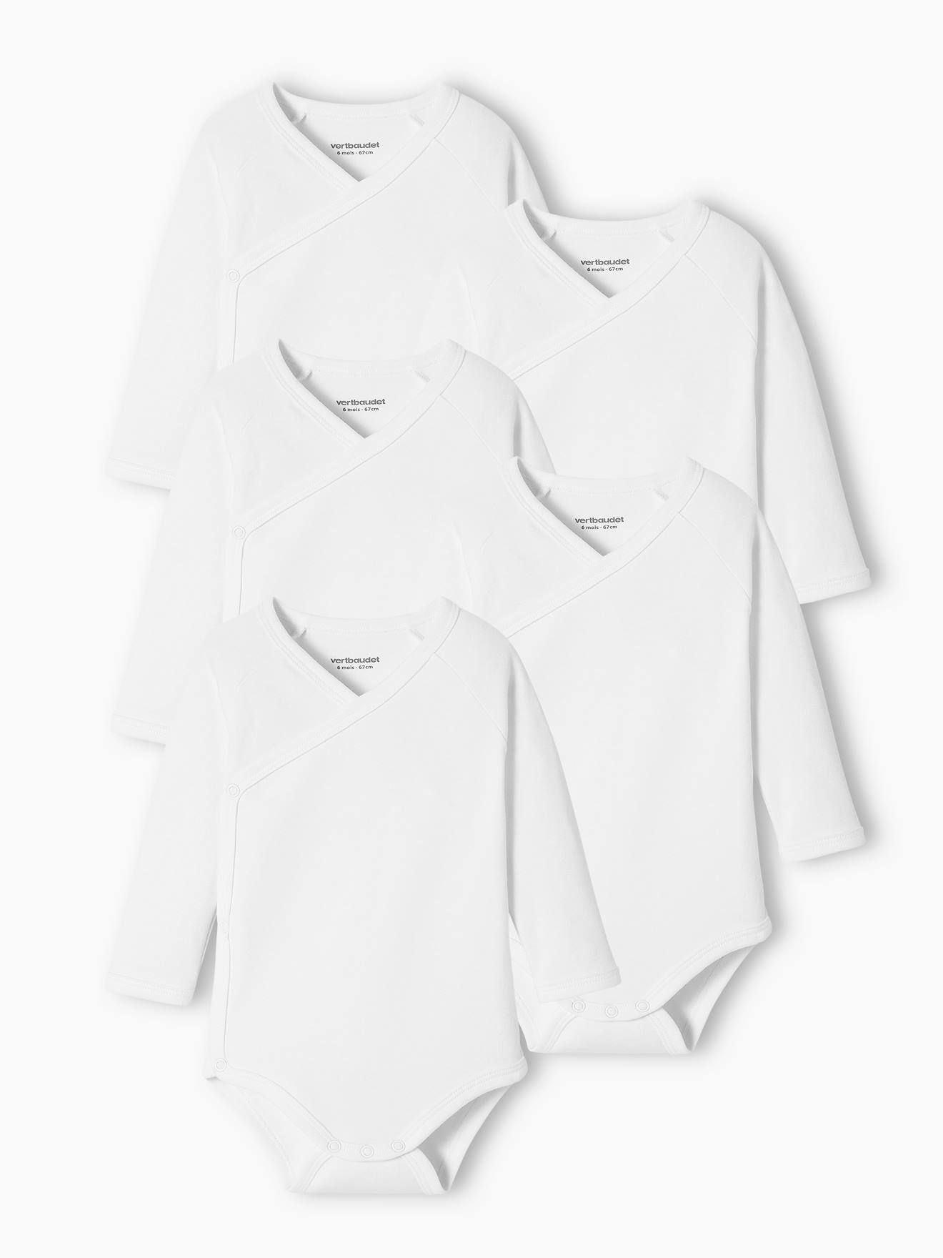 Conjunto de 5 bodies de manga comprida com abertura para recém-nascido, branco claro, bicolor/multicolorido