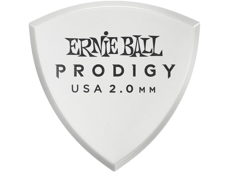Ernie Ball White Large Shield Prodigy Picks 2.00 mm – 6er P Delrin-Plektren mit einer sicheren, rutschfesten Oberfläche