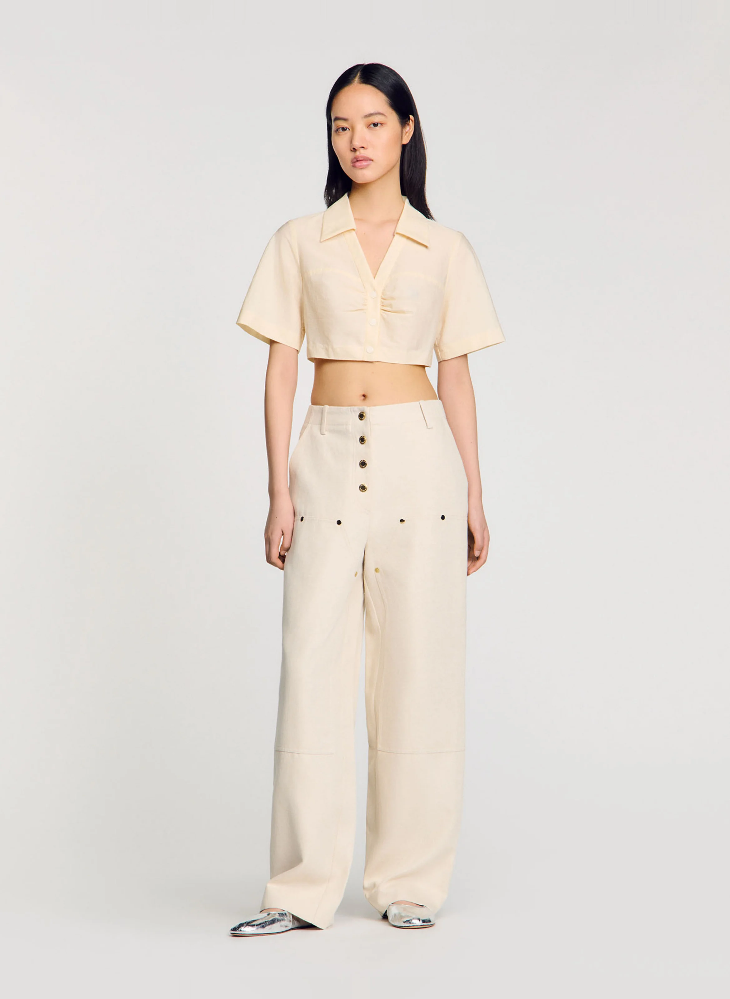 Chemise ajustée col classique en coton mélangé | Blanc