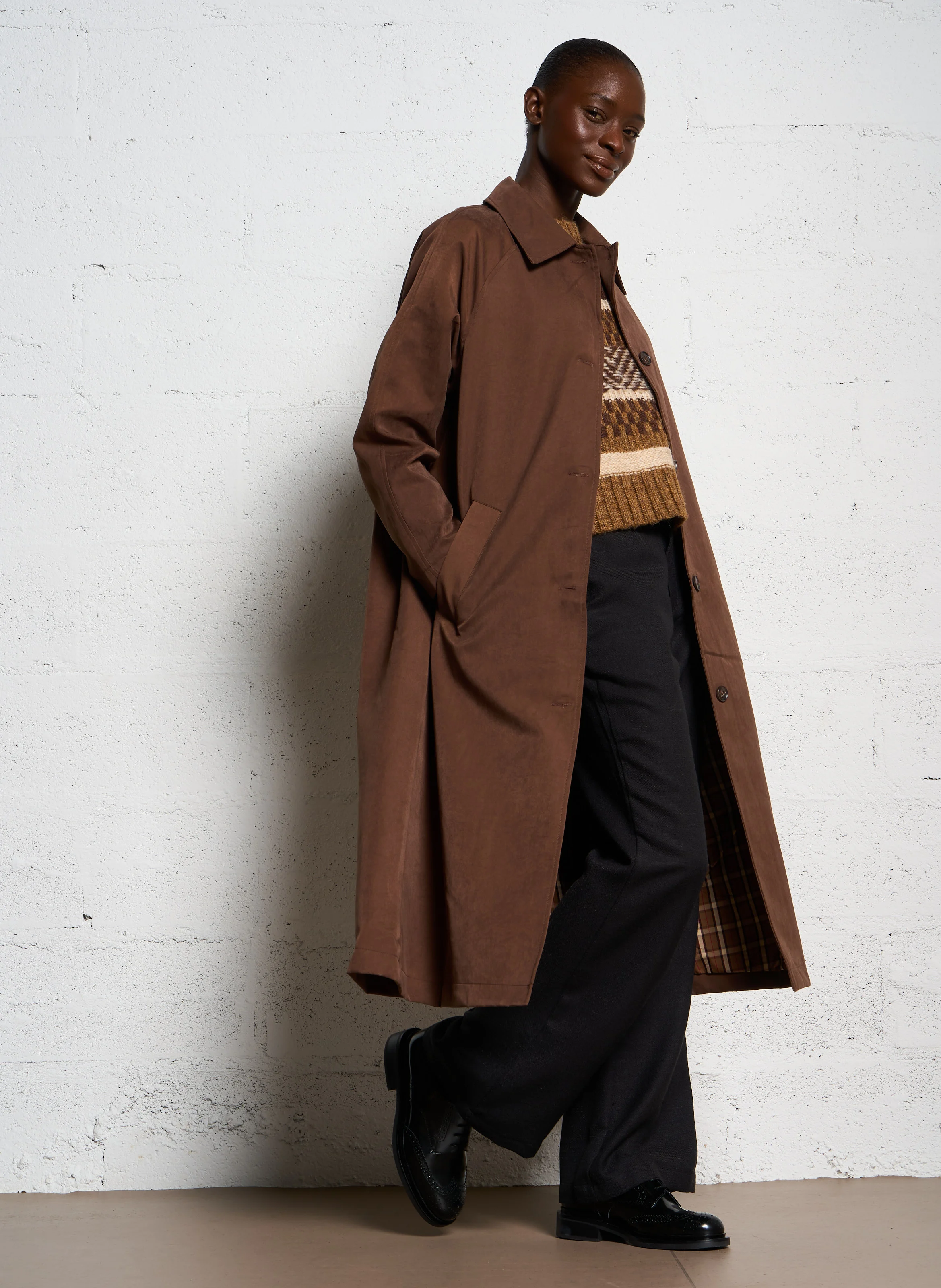 Manteau droit col classique | Marron