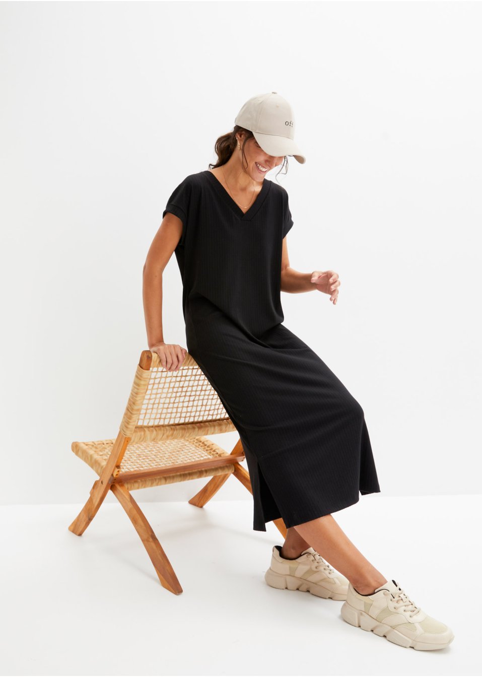 Robe midi en jersey côtelé