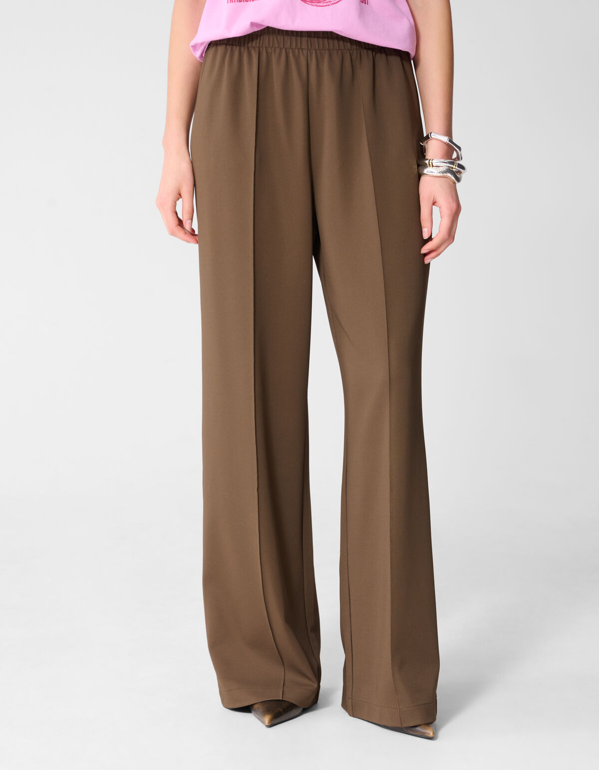 Basic Wide Leg Fit Broek Bruin