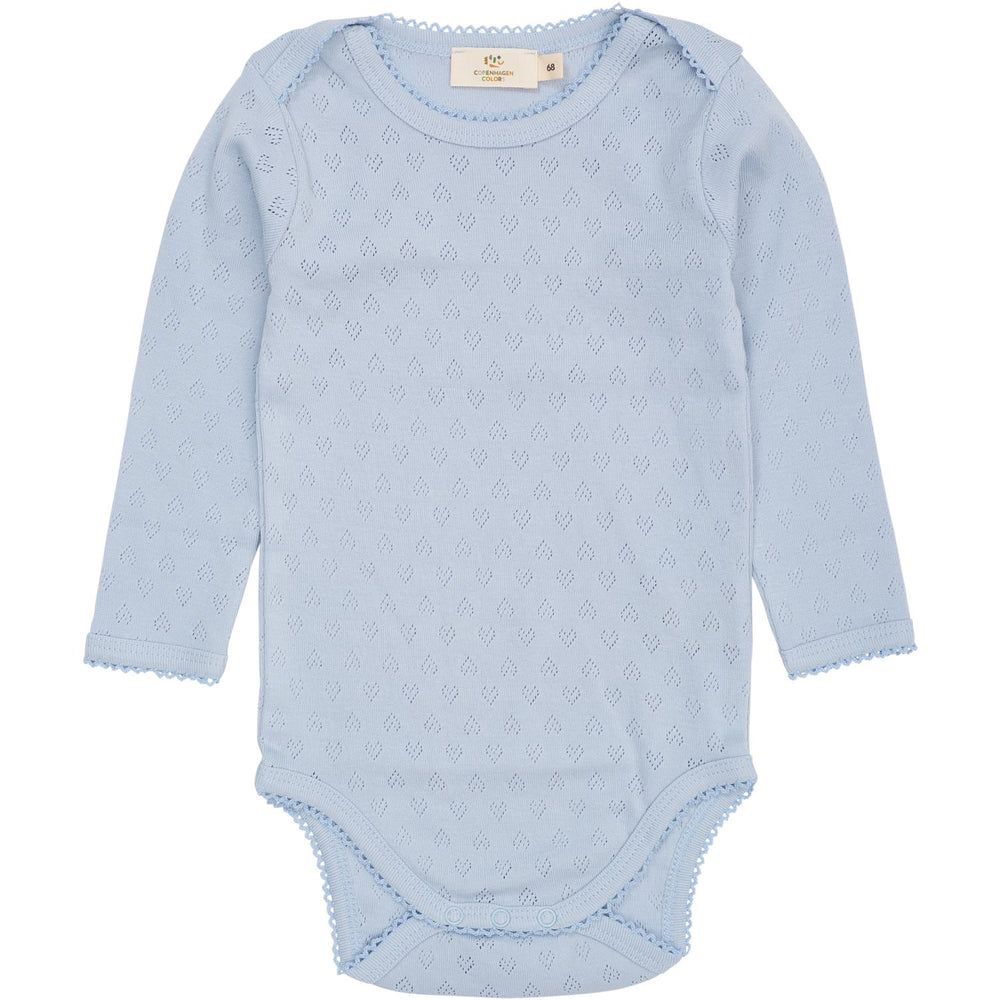 Køb COPENHAGEN COLORS Dusty Blue Pointelle Heart Lapneck Body Ls