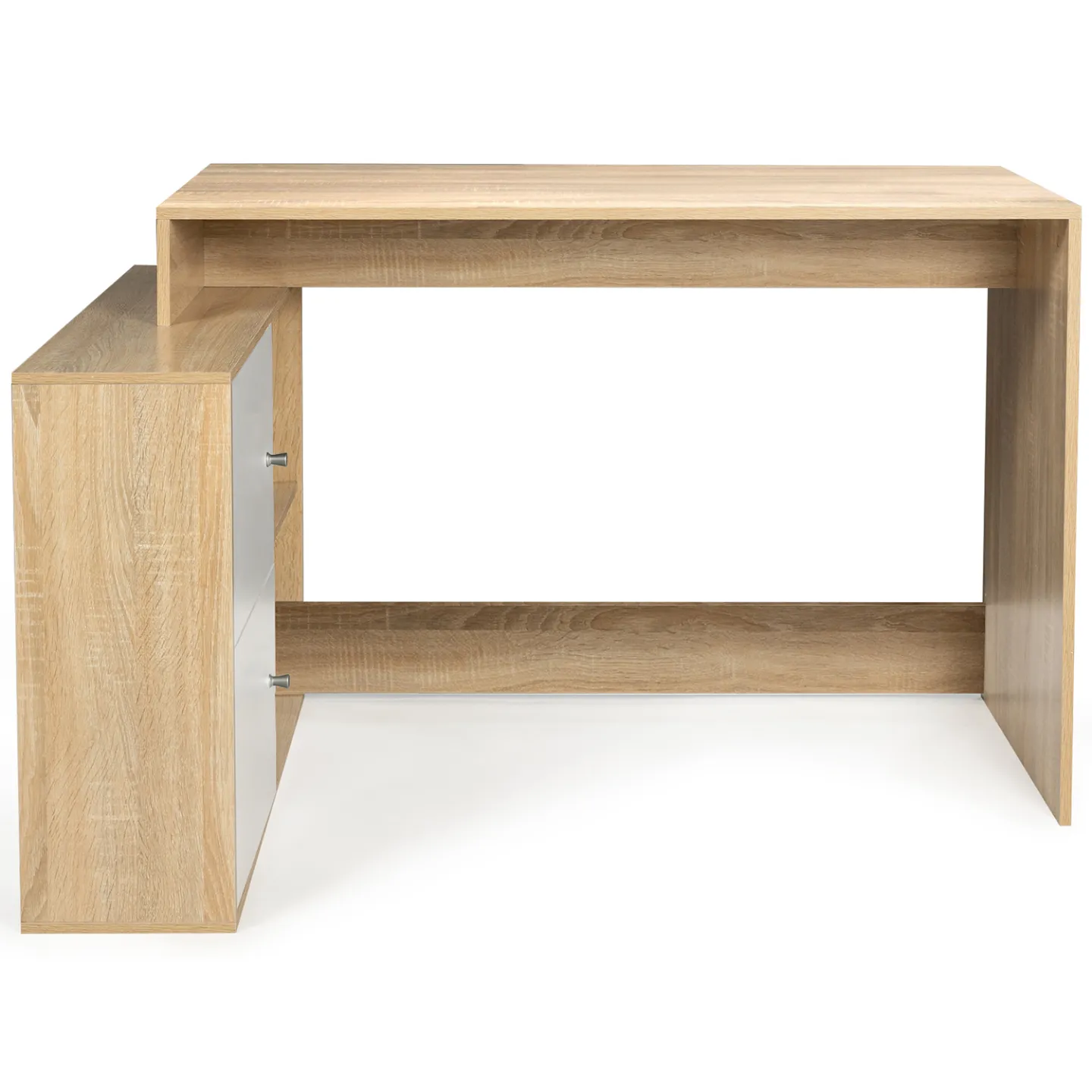Bureau d'angle en forme de L BOB avec portes façon hêtre et blanc