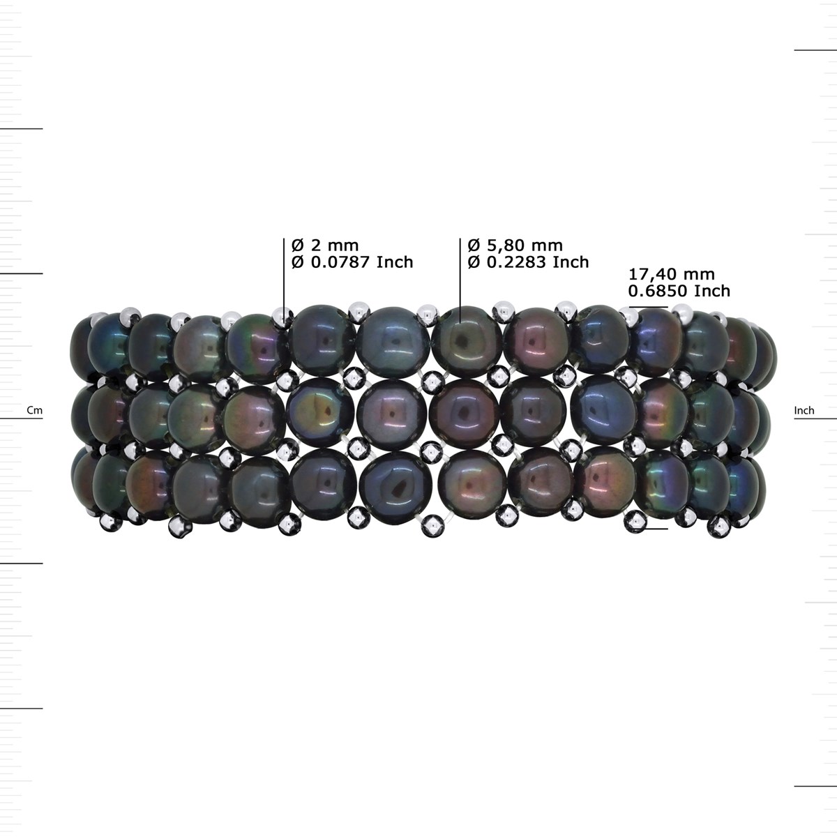 Bracelet Manchette 3 Rangs Perles d'Eau Douce Noires Argent 925