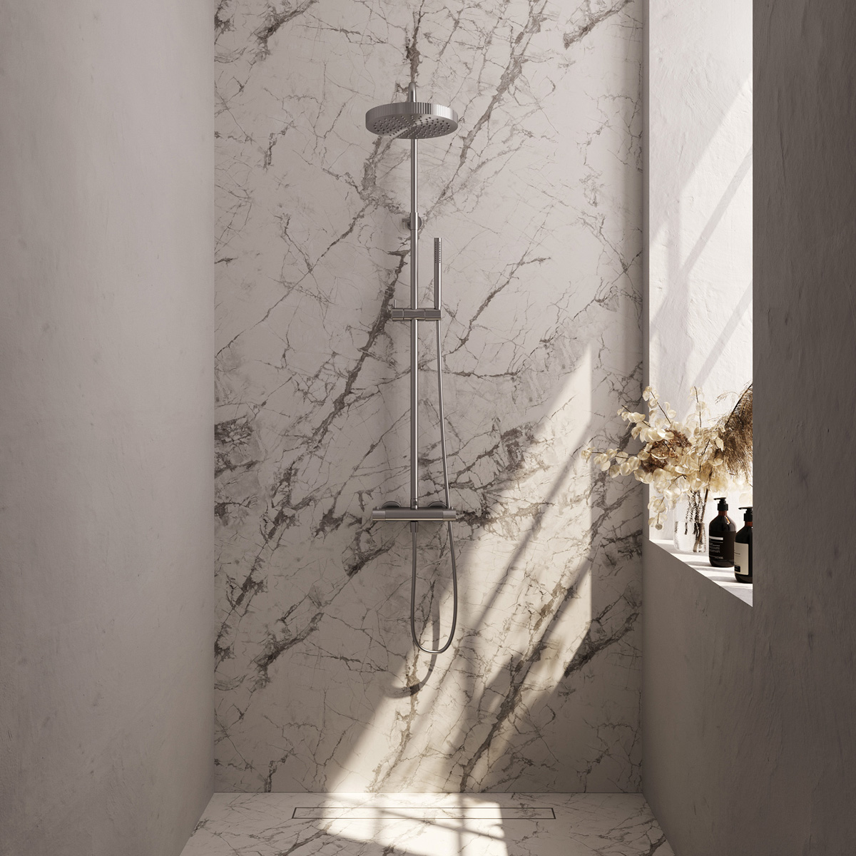 Brauer Stripe opbouw regendouche met 25cm hoofddouche en staafhanddouche RVS geborsteld PVD