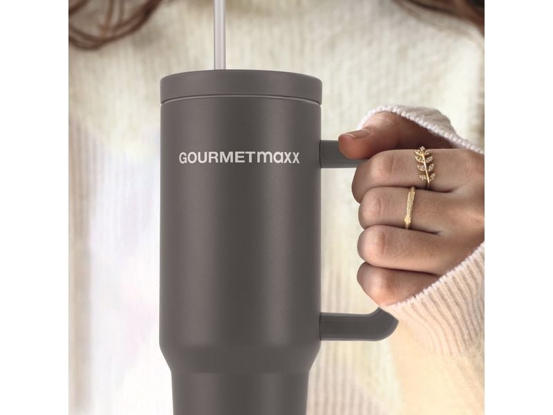 GOURMETmaxx Thermobecher 1200 ml, Grau Isolierbecher mit Griff