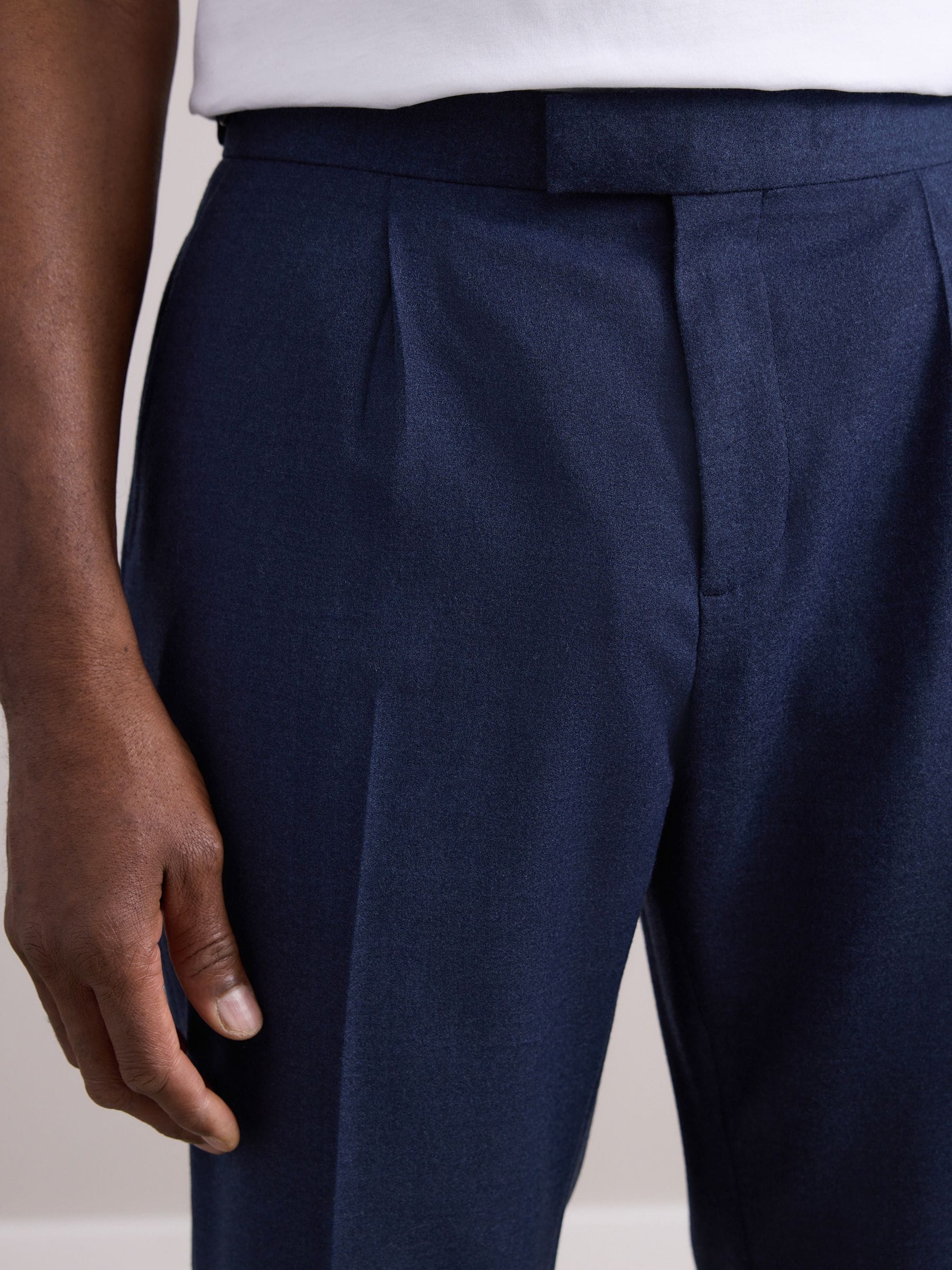 Marineblauw - Wollen Rijke Slim Textuur Broek Met Zijverstellers