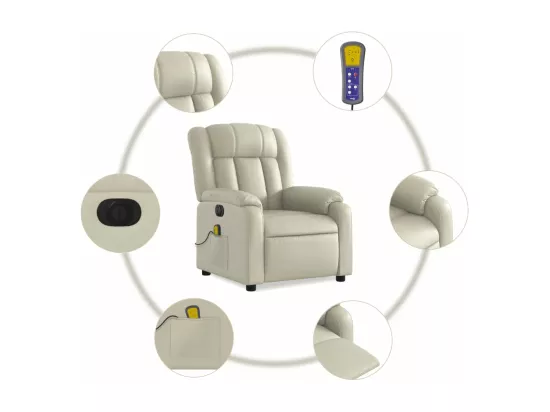 Fauteuil de massage inclinable électrique crème similicuir