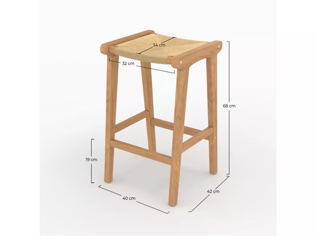 Tabouret pour ilot central 68 cm en teck et rotin - Kuna