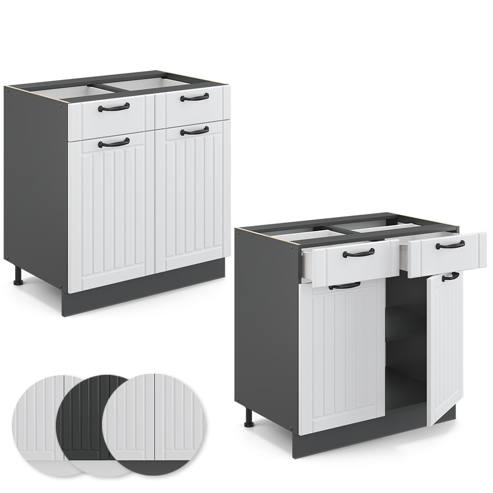 Vicco Schubunterschrank 80 cm FAME Line Küchenschrank Küchenzeile Landhaus Weiß Anthrazit