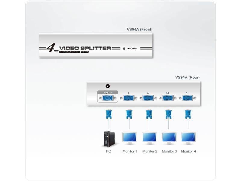 Aten 4-Port Signalsplitter VGA-VGA VGA-Grafik-Splitter und -Signalverstärker mit vier Ports