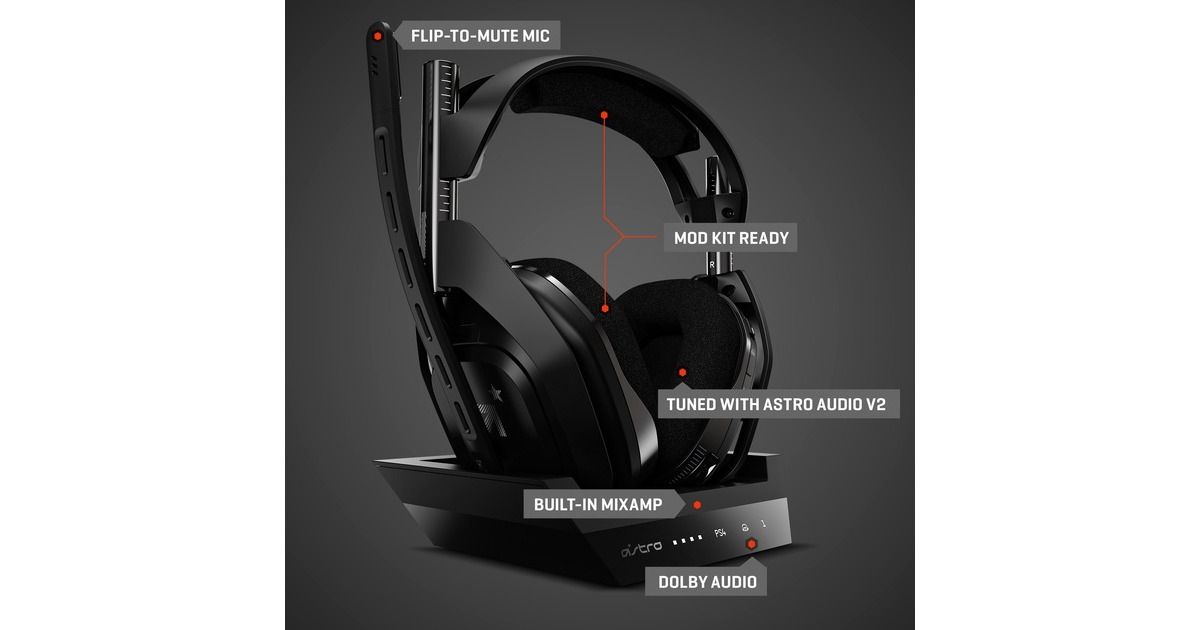 ASTRO GamingA50 Wireless headset (2019) + Basis Station over-ear gaming headset  (Zwart/zilver, Pc, Mac, PlayStation 4)