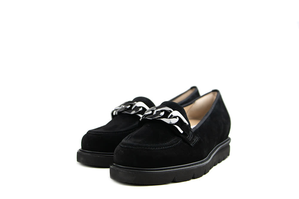 Hassia Loafer Ketting Schwarz Suede Pisa