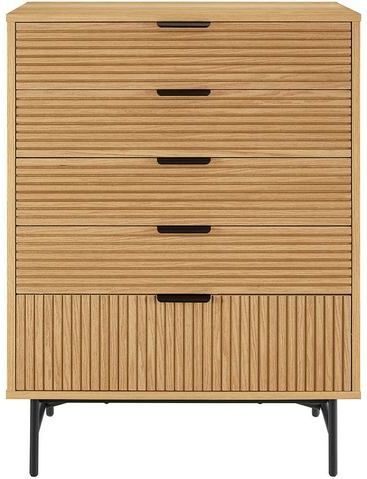 Dressoir - Licht Eiken - Hout en Zwart Gelakte Poten - 5 Lades