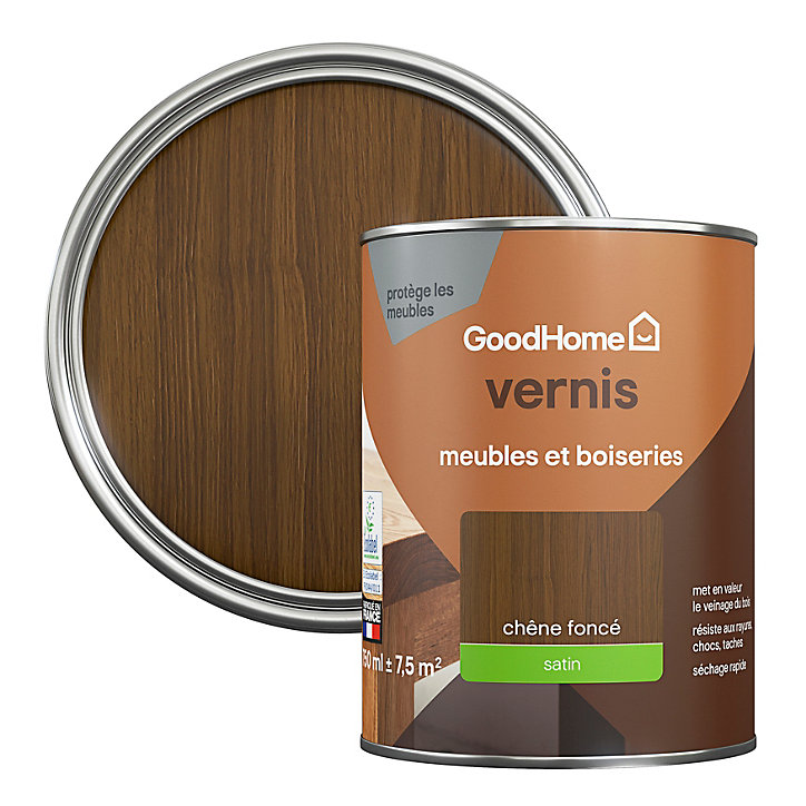 Vernis meubles et boiseries GoodHome satin chêne foncé 750 ml