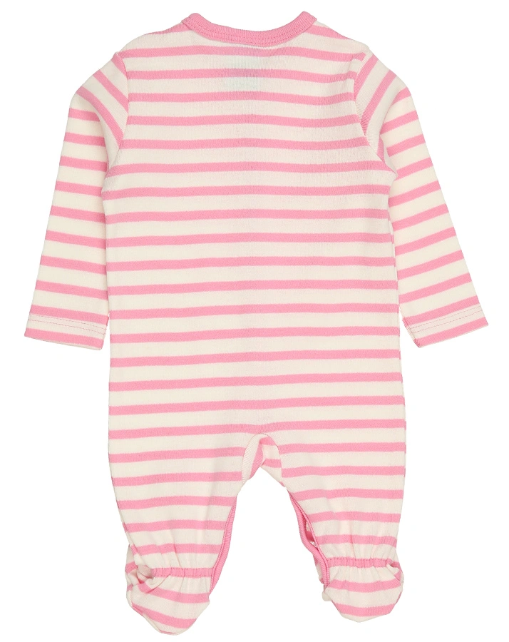Strampler BABY BASIC mit Fuß gestreift in weiß/rosa