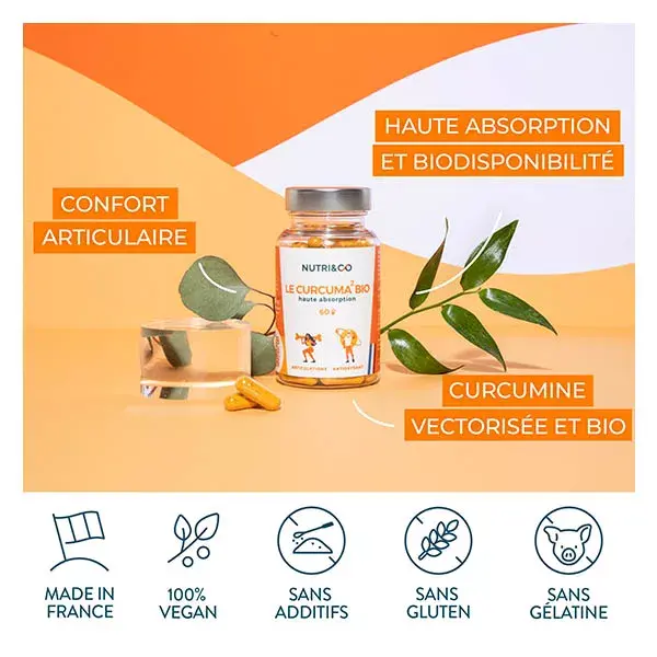 Nutri&Co Cúrcuma Orgânica de Alta Absorção para Articulações - 60 Cápsulas Veganas