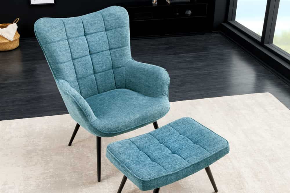 Moderner Sessel SCANDINAVIA blau Strukturstoff schwarz Metall mit Armlehne