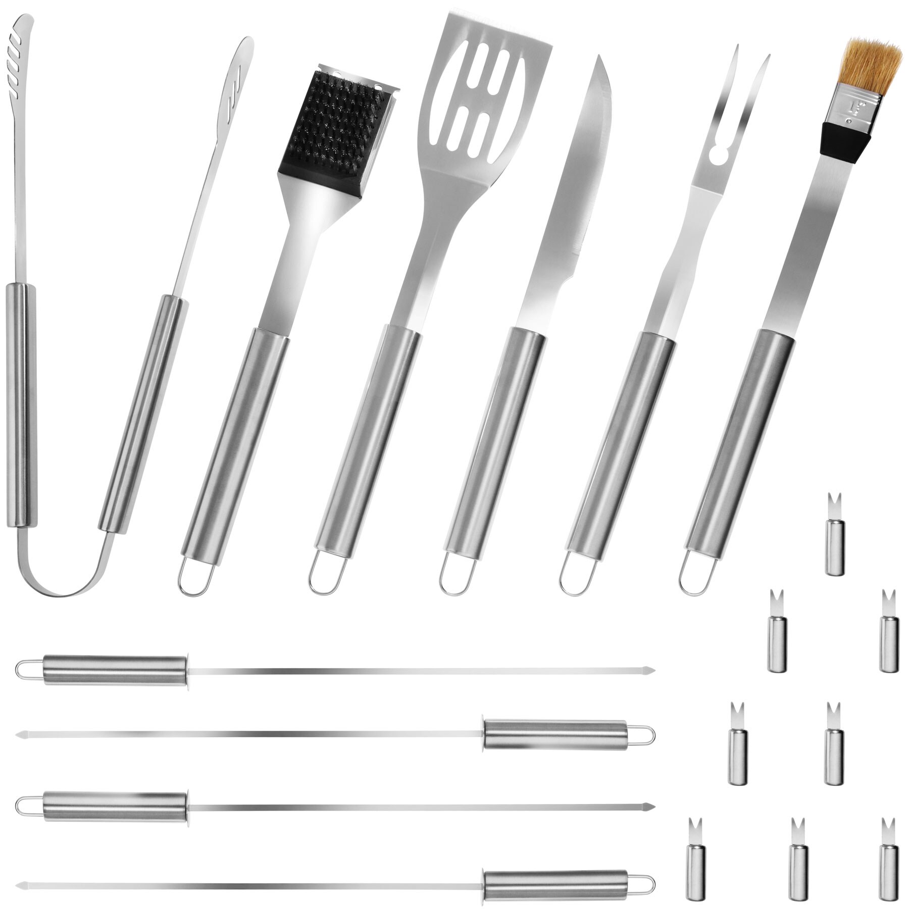 tectake® Grillbesteck, aus Edelstahl, lange Griffe, inklusive Aluminiumkoffer
