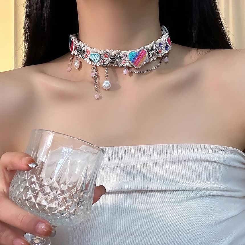 SUMMERBLACK - Choker met imitatieparels en hart