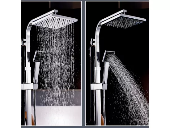 Colonne de Douche Thermostatique Système,Hauteur Réglable Ensemble de Douche avec Douche à Main/Douche à Tête Carrée,38°C Anti-BrûLure,Chrome