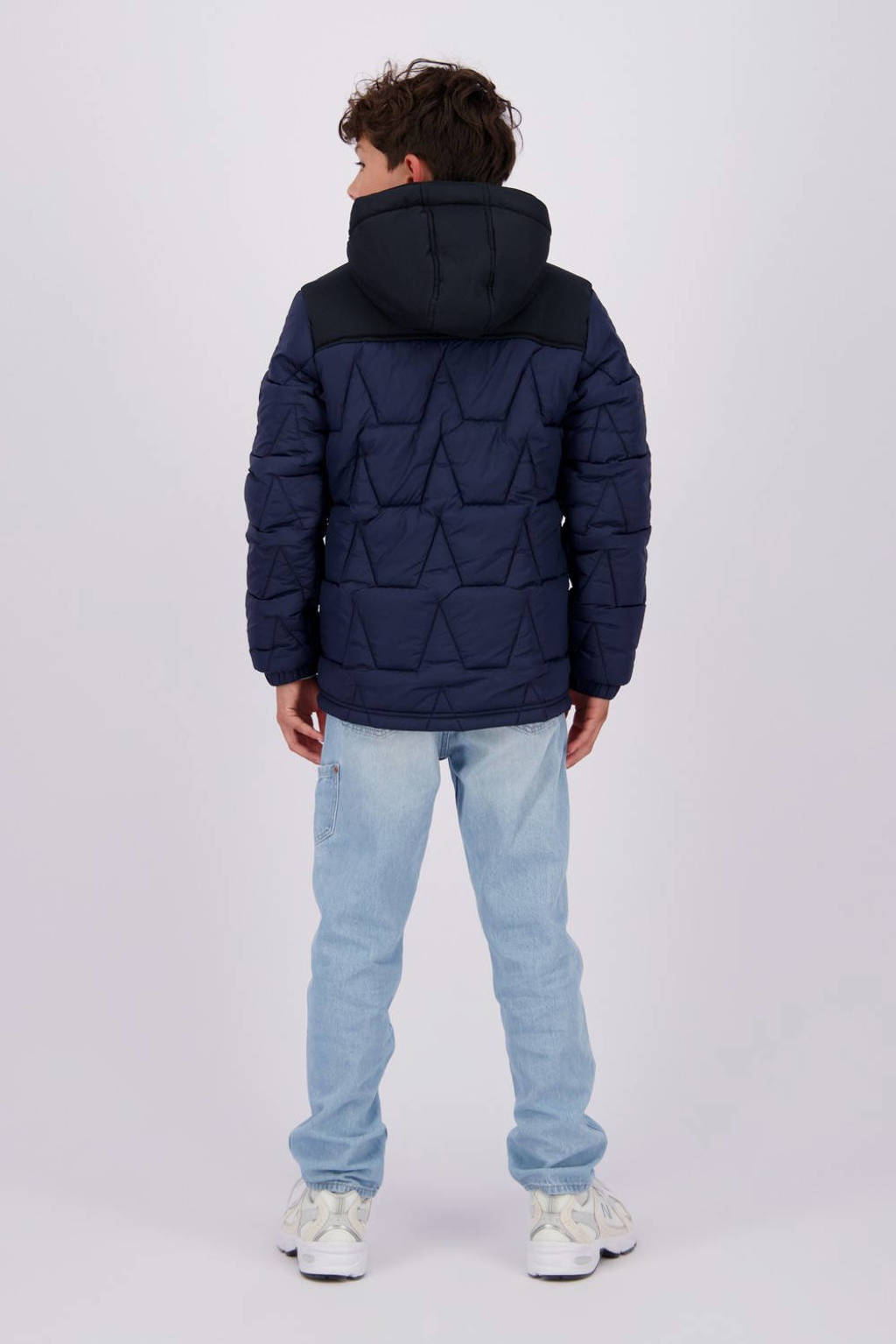 Vingino gewatteerde winterjas Tjay donkerblauw/zwart