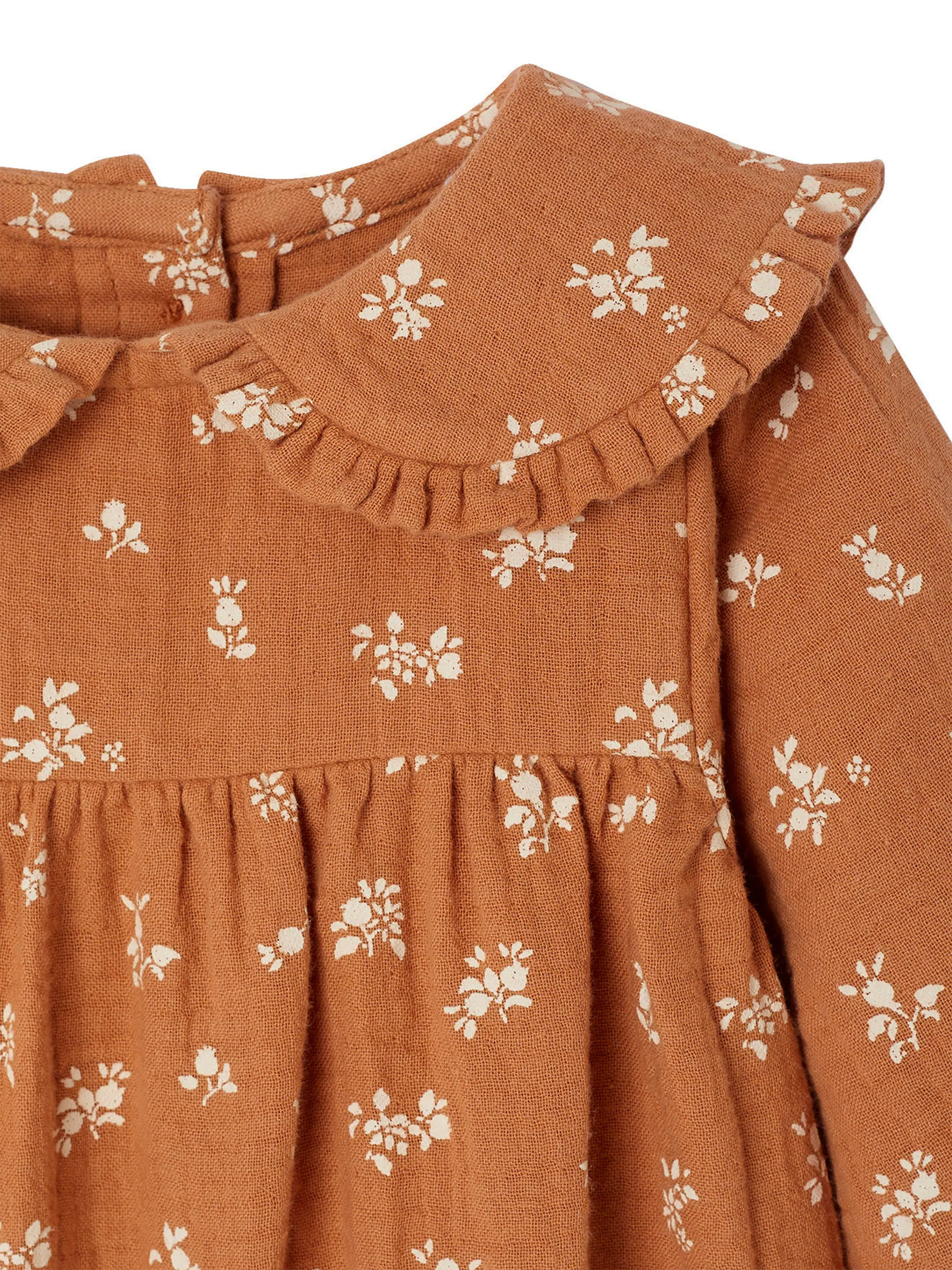 Vertbaudet Baby Kleid aus geblümtem Musselin karamell