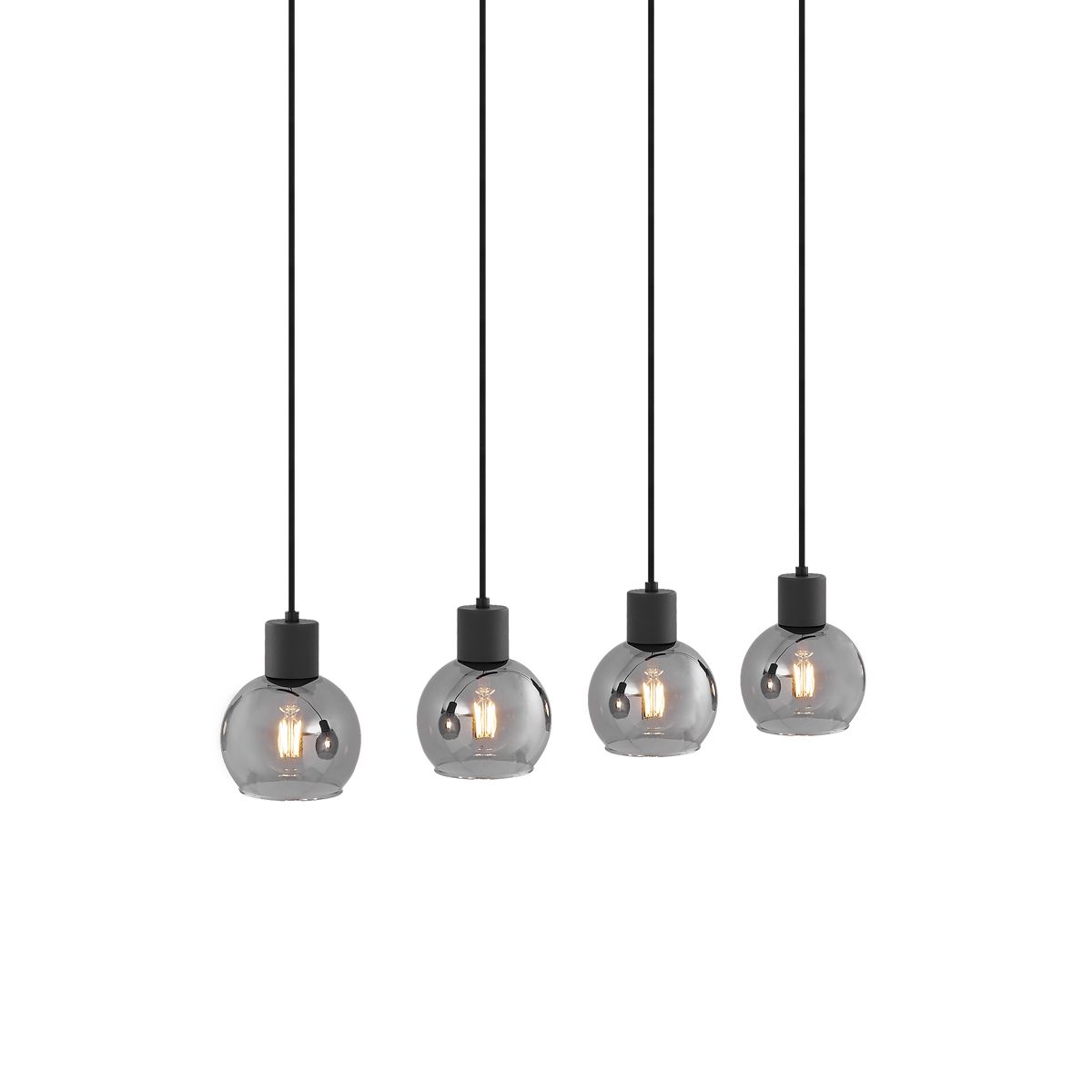 Art Deco hanglamp zwart met smoke glas langwerpig 4-lichts - Vidro