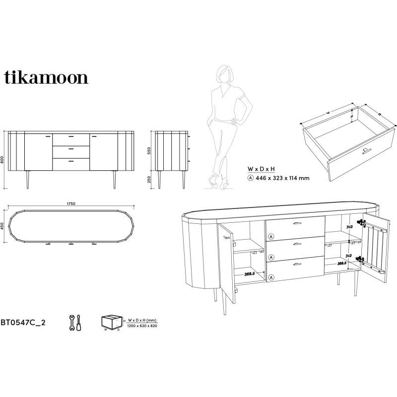 Buffet en palissandre massif et marbre L 175 cm Jade