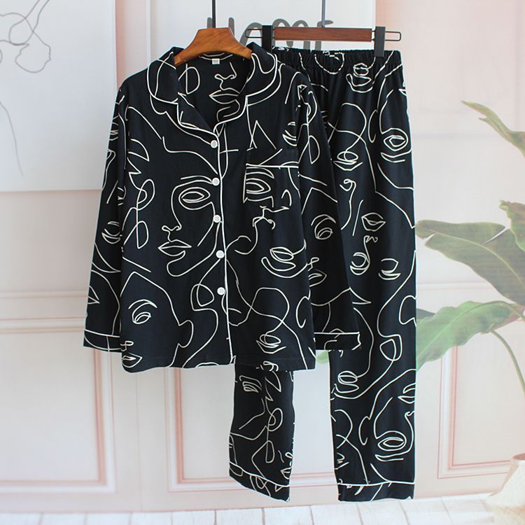 Dogini - Bijpassende pyjamaset voor koppels: top met lange mouwen en print + broek