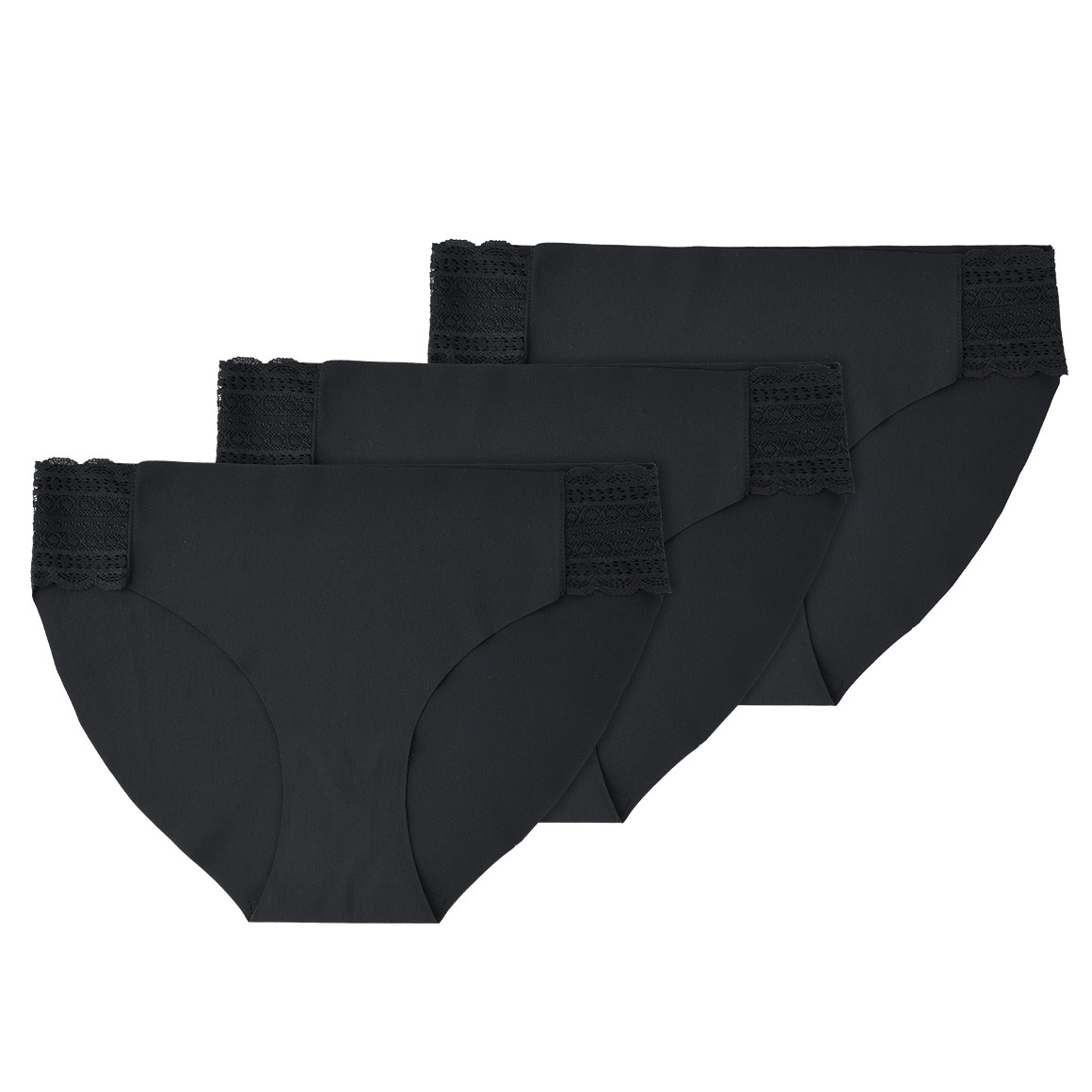 Gina Benotti 3 Damen Slips mit Spitze schwarz