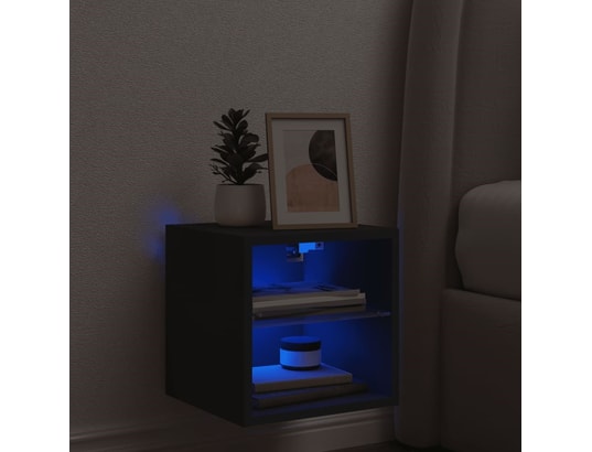 VIDAXL - Elément suspendu Meuble tv mural avec lumières led noir 30x28,5x30 cm