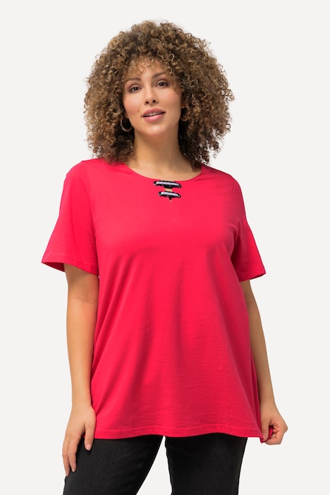 T-Shirt, Schnürung, A-Linie, Rundhals, Halbarm