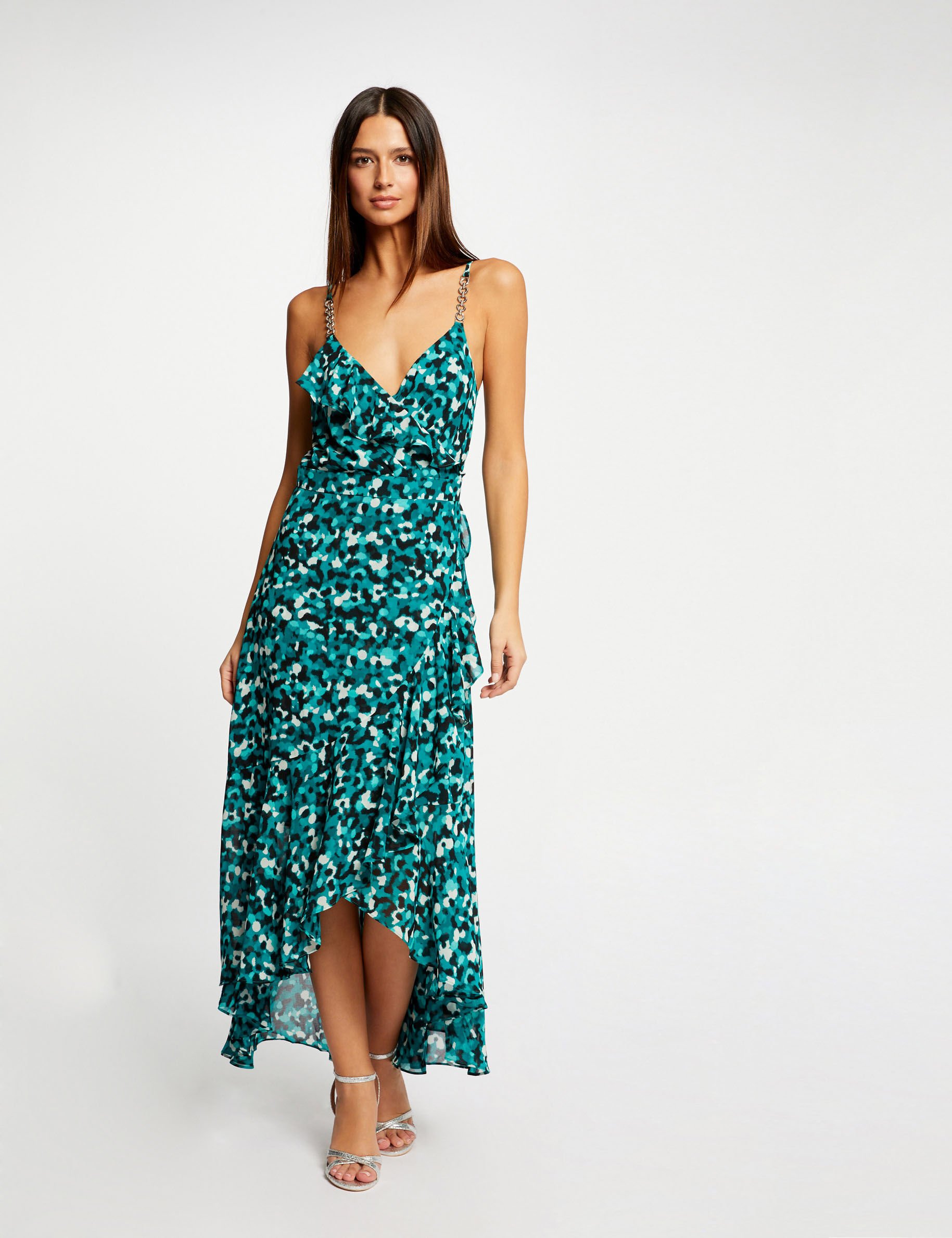 Robe longue évasée imprimé abstrait vert femme - vert