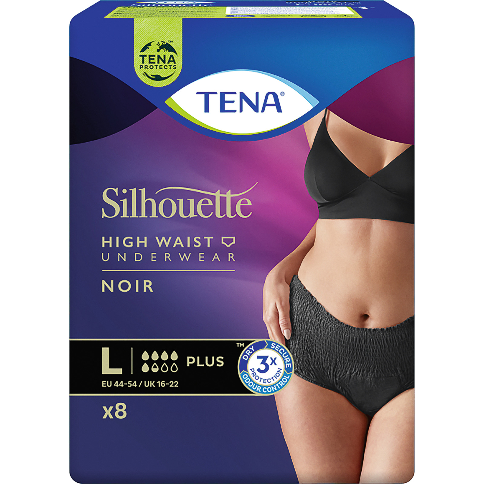 Tena Silhouette taillenhohe Unterwäsche Black hoch Plus Gr. L, 8 Stück