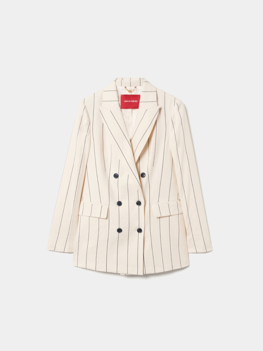 Blazer de trespasse às riscas com linho