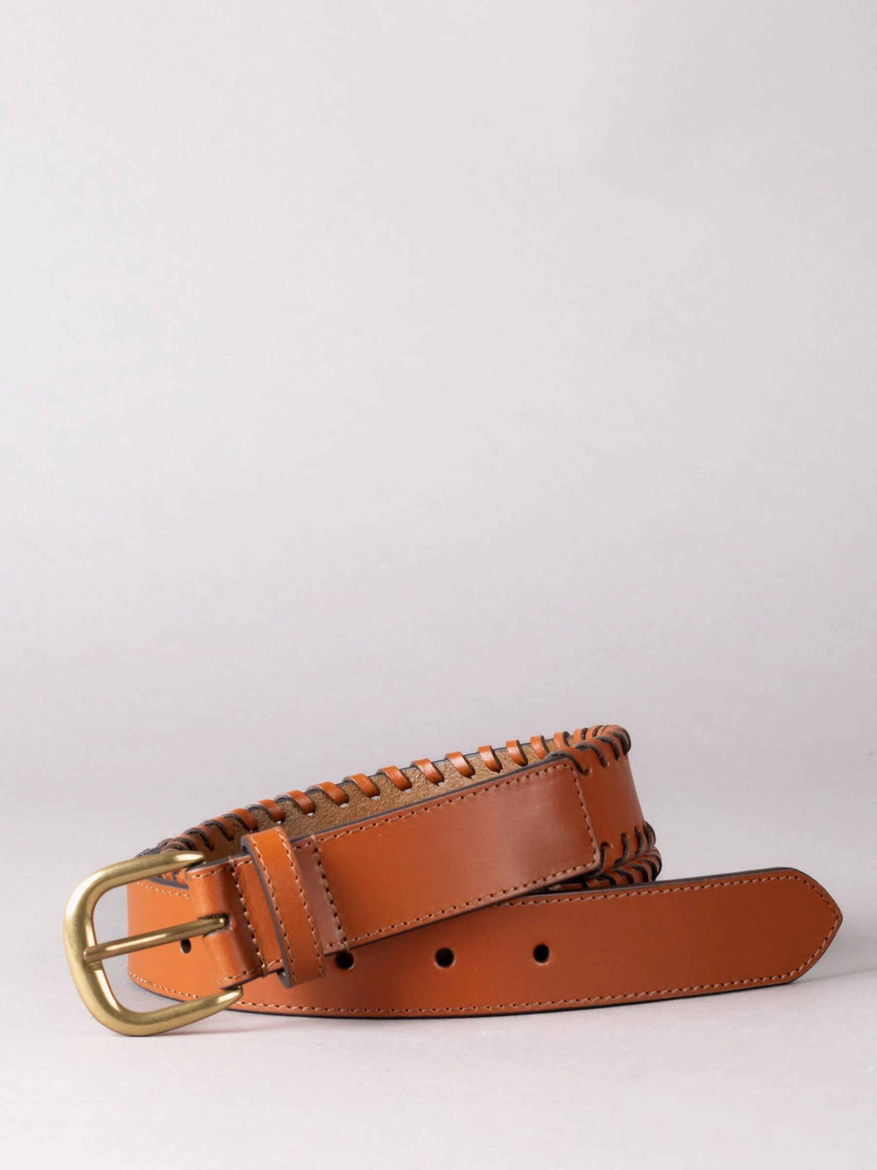 Lichtbruin - Lakeland Leather Wray leren riem met decoratieve stikselrand