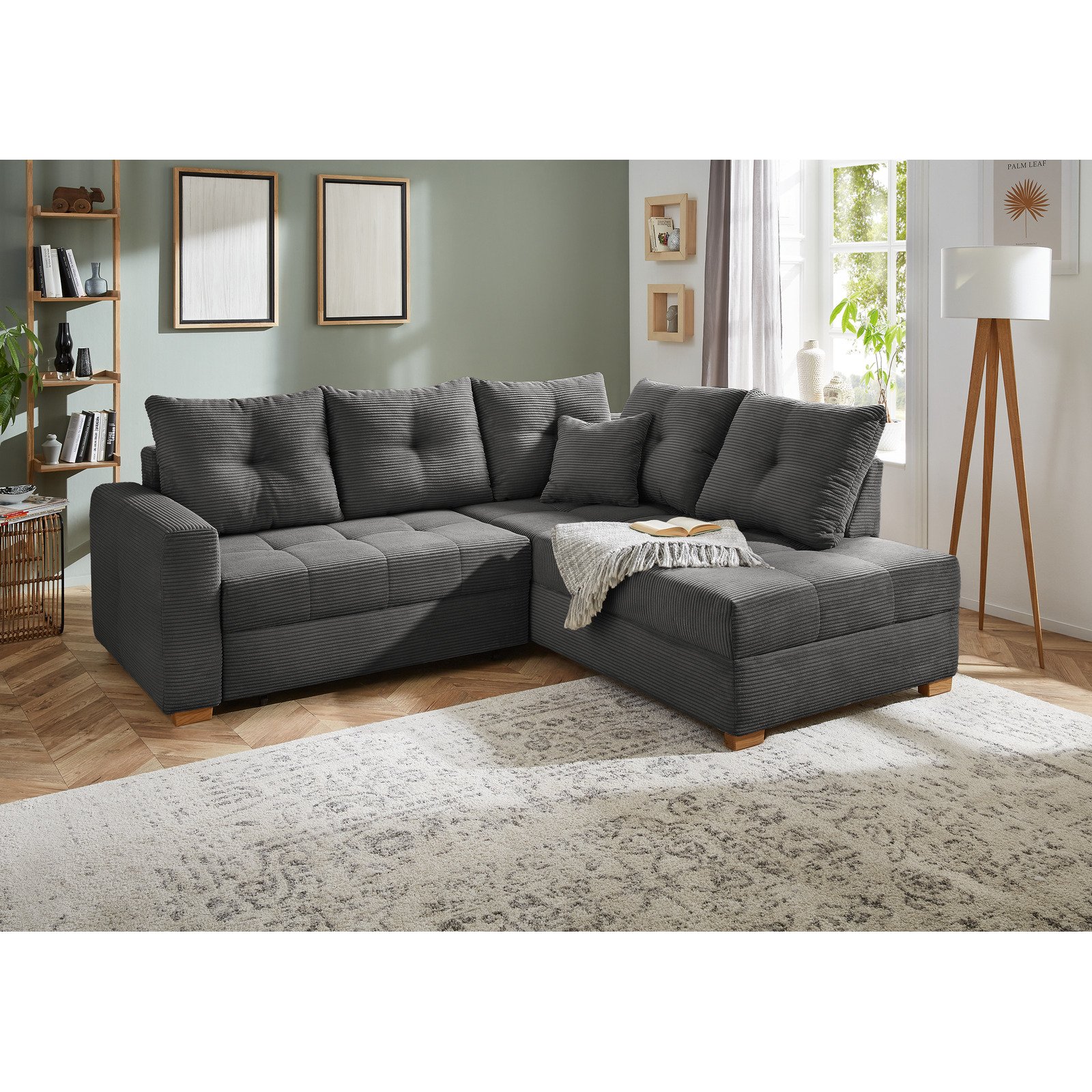 Ecksofa Leon Stoff Cord grau