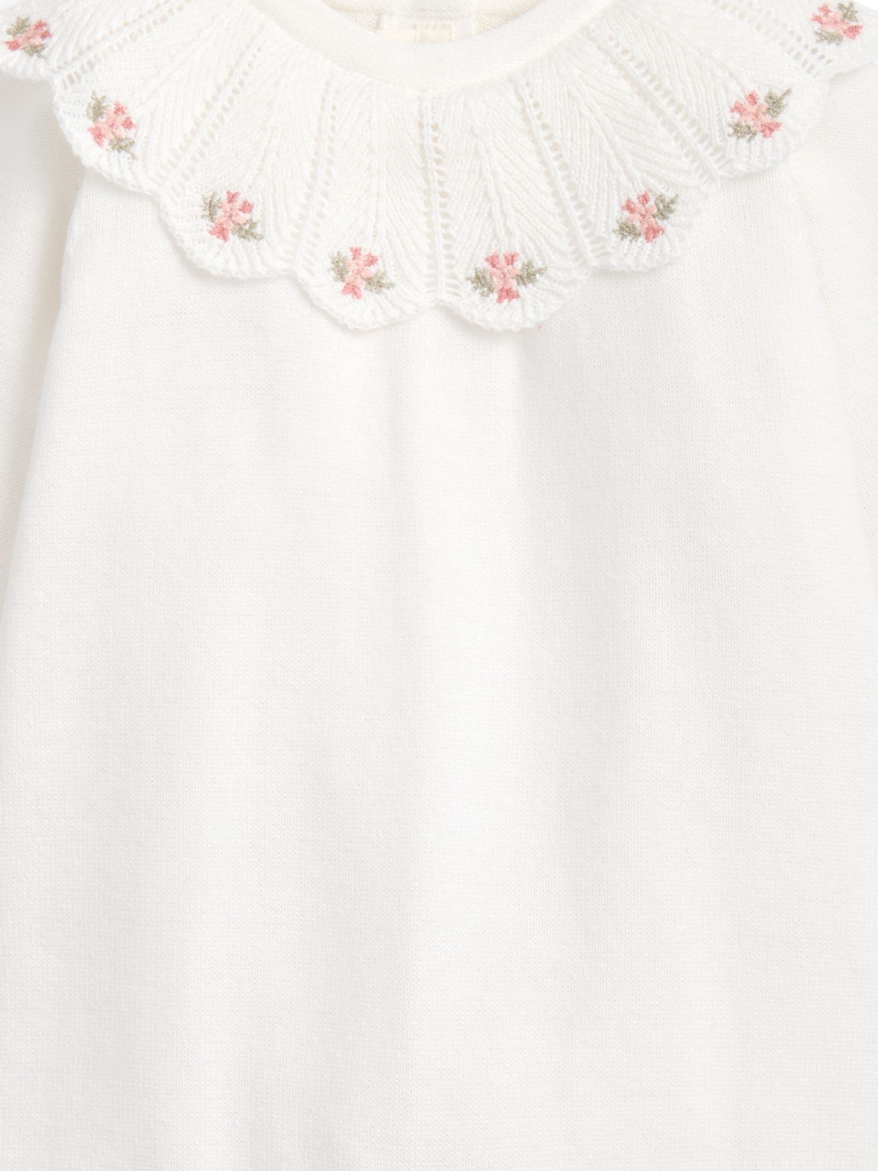 Mamas & Papas Embroidered Scallop Collar Romper with Frill Trim