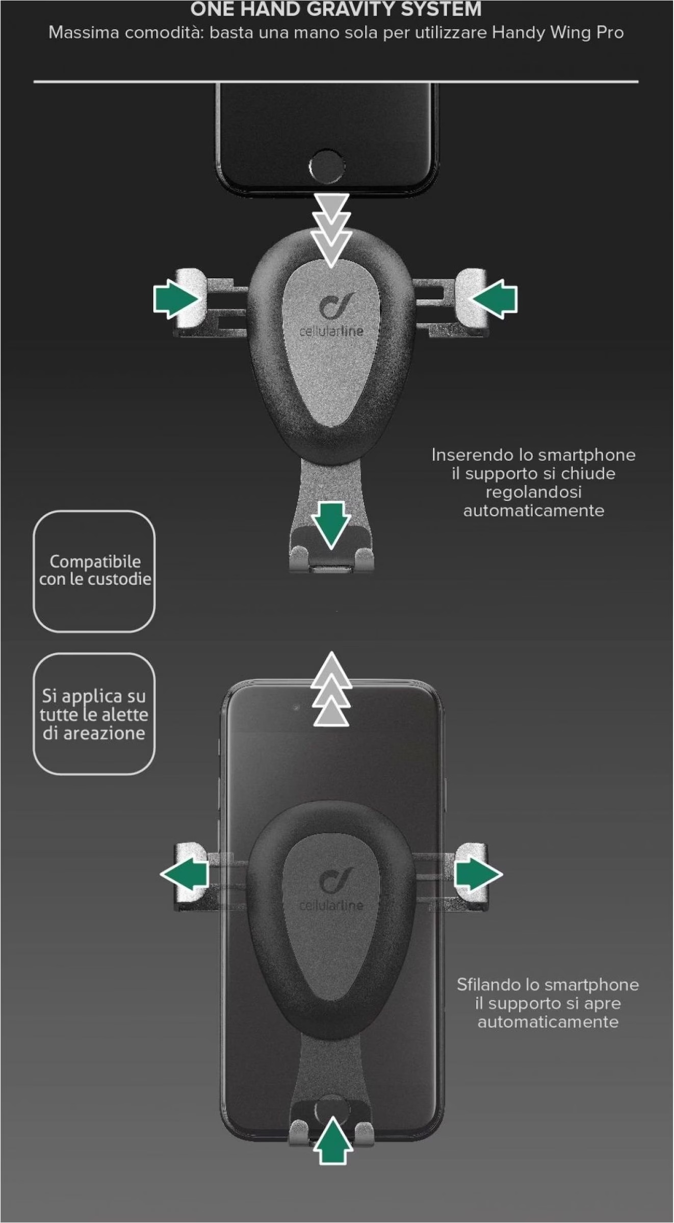 Handy Wing Pro Universal Auto Smartphone Halterung für Air Frame Lüftungsgitter (HANDYWINGPROK) - Schwarz / Silber