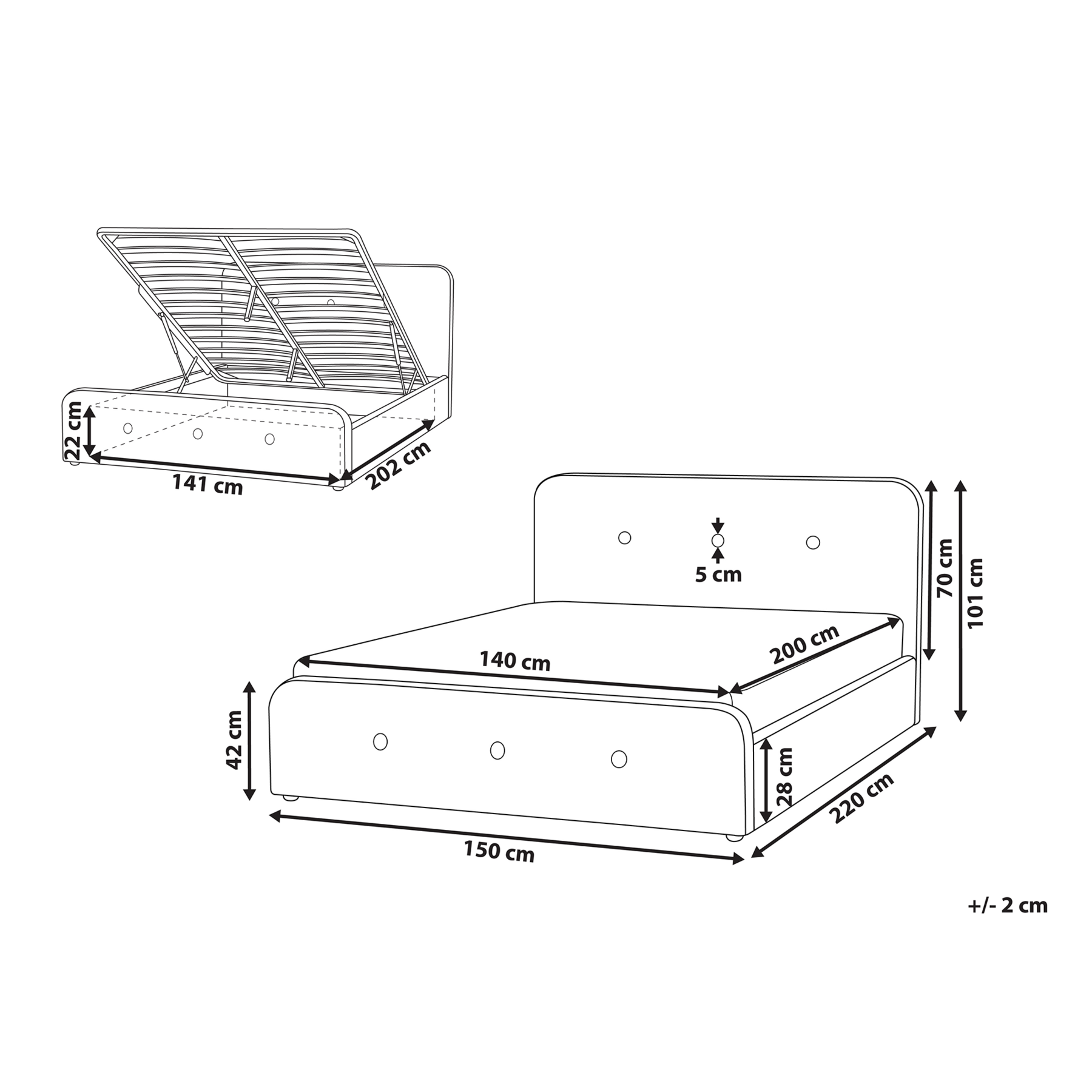 Beliani-RENNES -Bed met opbergruimte-Beige-140 x 200 cm-Polyester