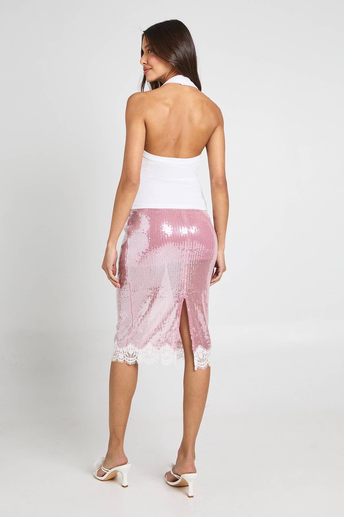 boohoo Jupe Midi À Sequins Avec Bordure En Dentelle