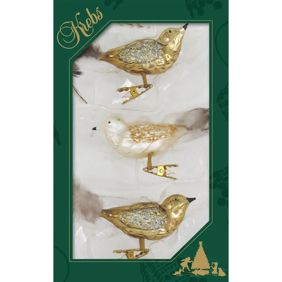 Krebs Vogels - decoratief glas - 3x - op clip - velvet - 11 cm