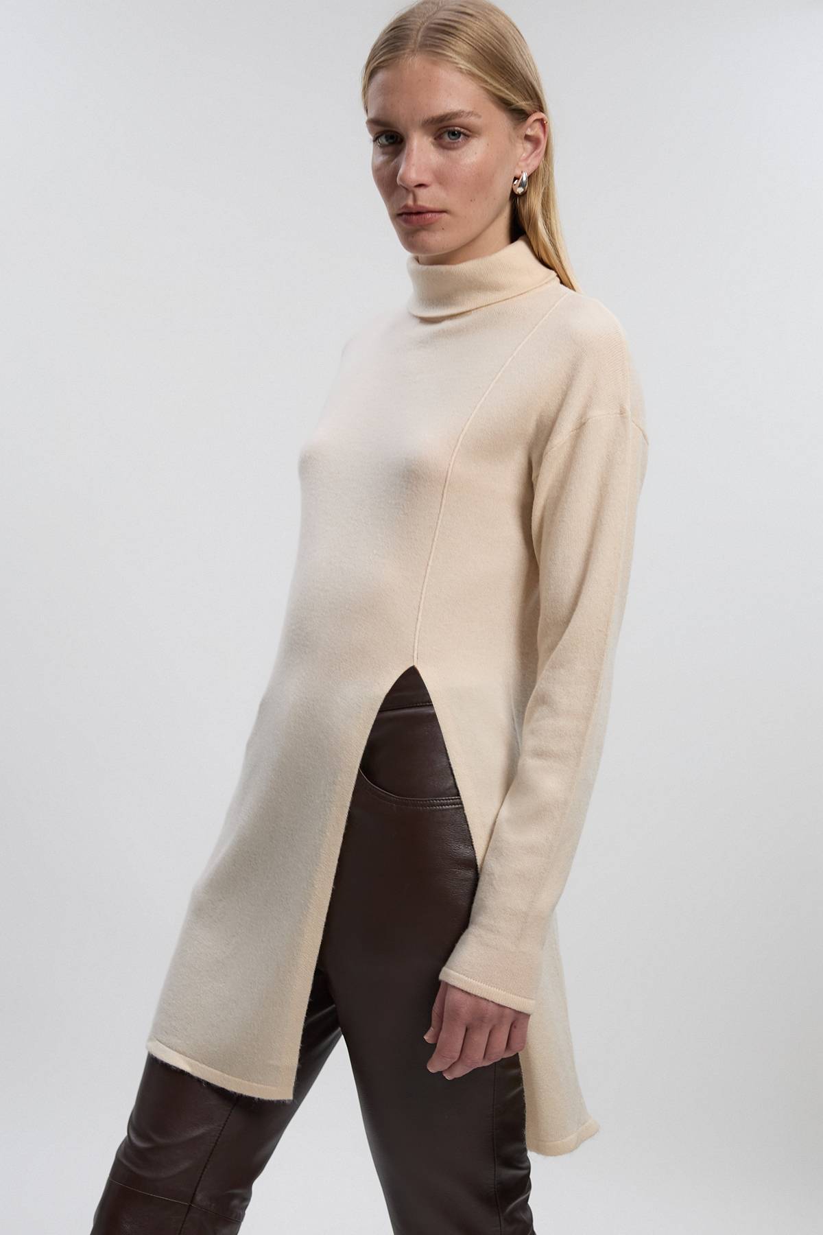 KarenMillen Haut en Maille Longue à Fente Profonde Mélange Cachemire