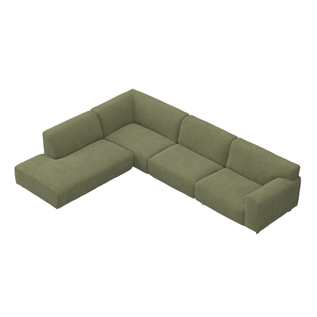 Vesta hjørnesofa 3-seter med åpen ende venstre, Big hjørnemodul, Tekstil Velvety Green, standardsøm, sort metallben 10 cm, Comfort CM