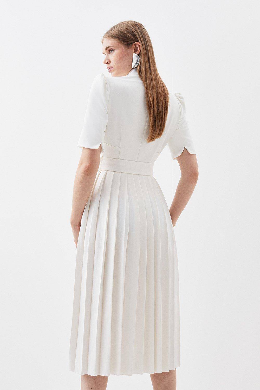 KarenMillen Petite Tailored Structured Crepe Forever Pleat Midi Dress