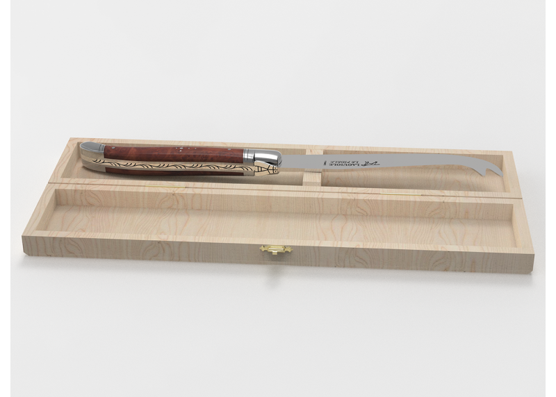 Couteau à fromage Laguiole avec un manche en racine de bruyère et mitres en acier inoxydable