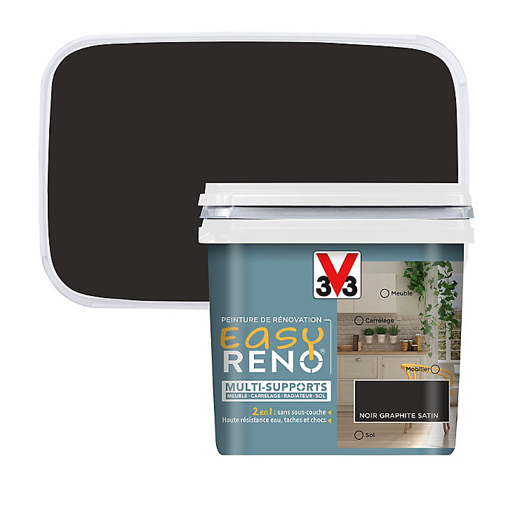 Peinture de rénovation multi-supports V33 Easy Reno noir graphite satin 0,75L